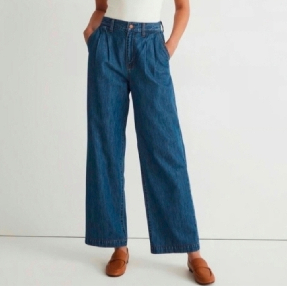 Madewell Baggy Straight Jean size 33 Pleats Wide Leg High Rise Trouser Pockets - Picture 16 of 16